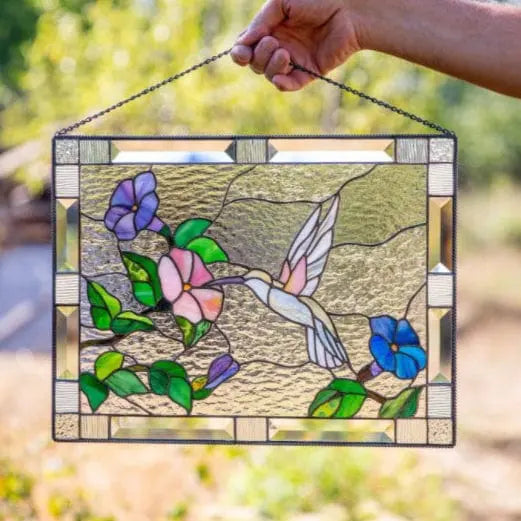 Enchanting GardenGlow Stained Glass Bird Art Panel Brooklyn & Birch