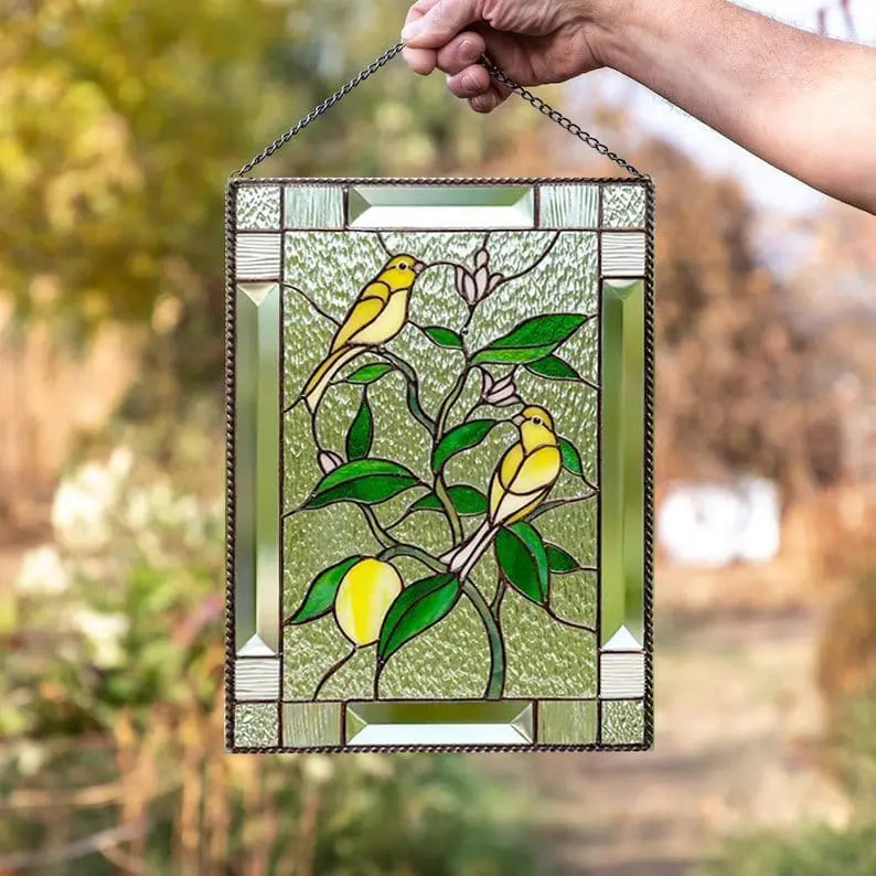 Enchanting GardenGlow Stained Glass Bird Art Panel Brooklyn & Birch